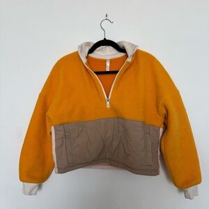 Fabletics Orange and Tan Half-Zip Fleece Pullover
